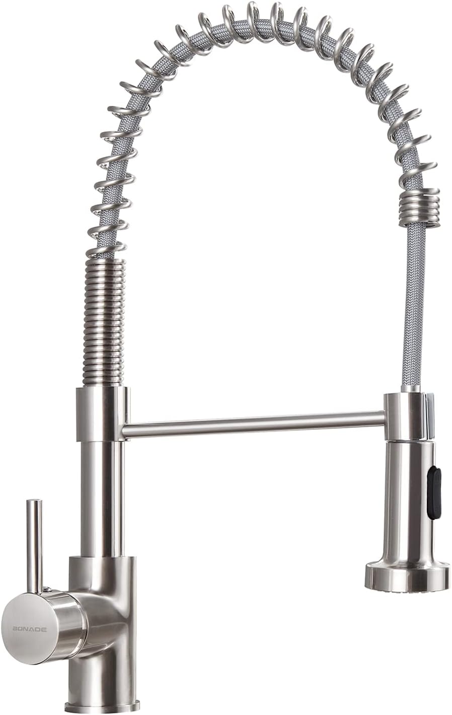 Grifo monomando para cocina (baja presión, giratorio 360°, extensible, con muelle en espiral, latón pulido)