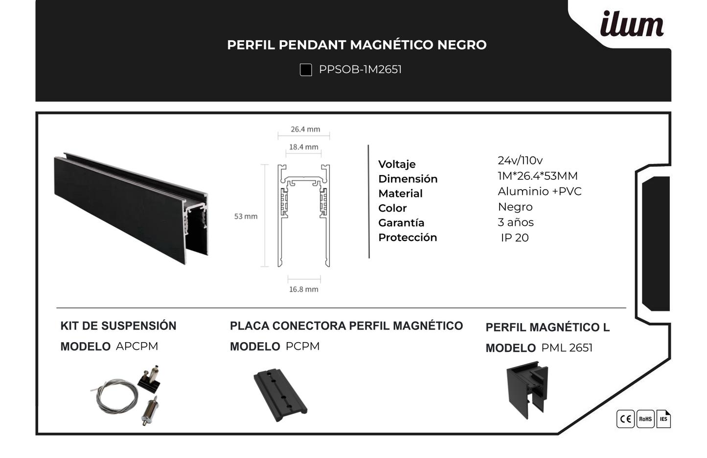 Riel Magnético de luz inteligente