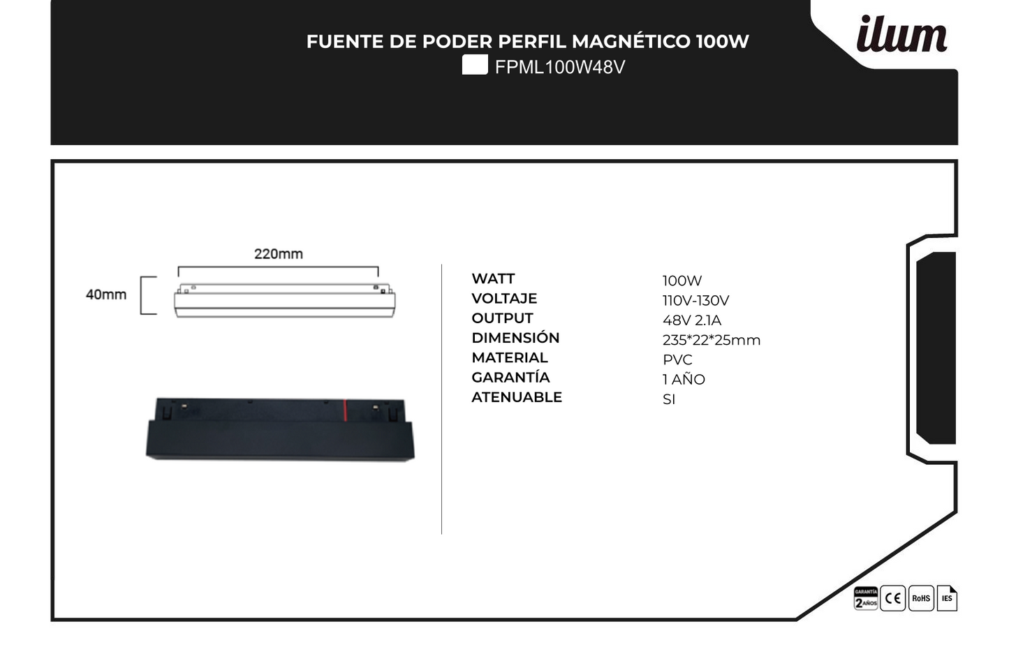 Riel Magnético de luz inteligente